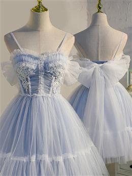 Picture of Light Blue Tulle with Beaded Short Homecoming Dress, Blue Short Prom Dress